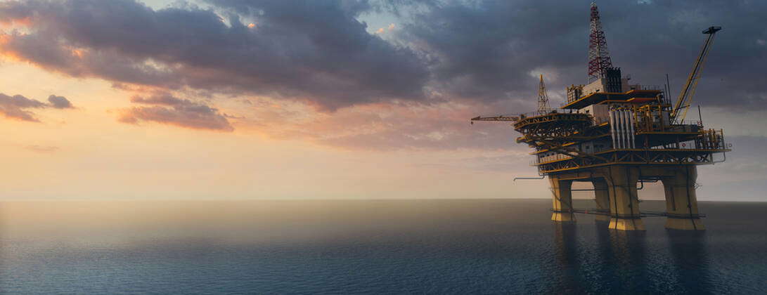 Netzero Offshore Platform Rendering Large off shore oil rig platform in the ocean at sunset 3d render