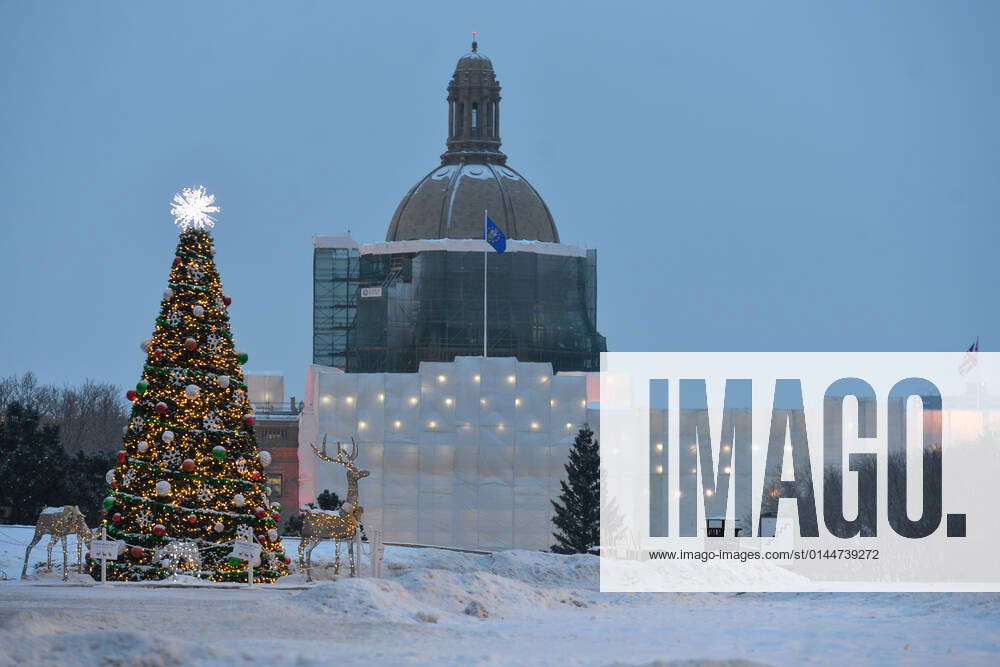 Daily Life In Edmonton Christmas tree and decorations seen outside the