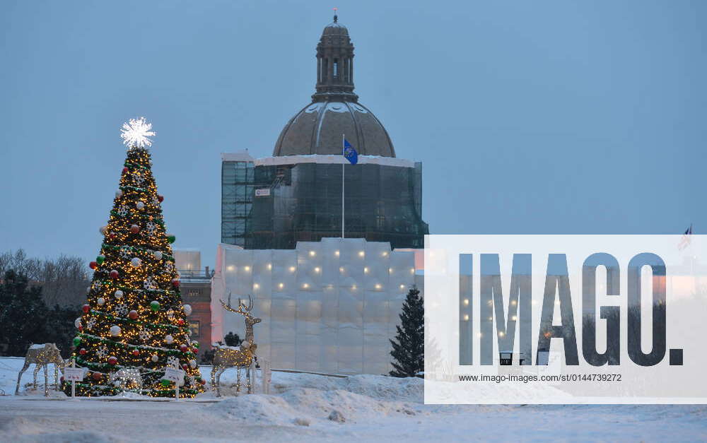 Daily Life In Edmonton Christmas tree and decorations seen outside the