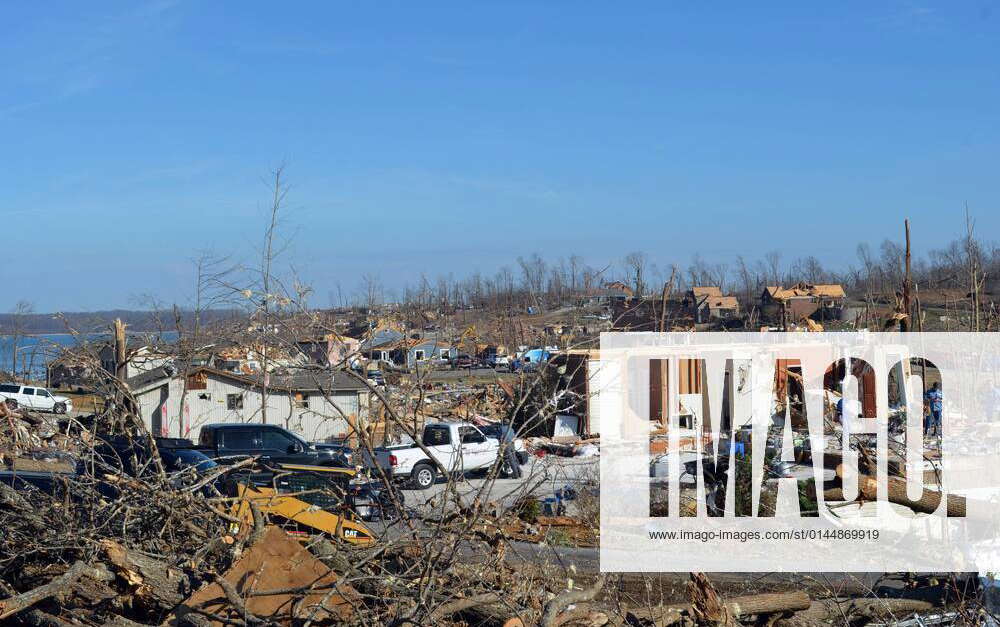 View of the damage caused by a tornado in Cambridge Shores, Kentucky