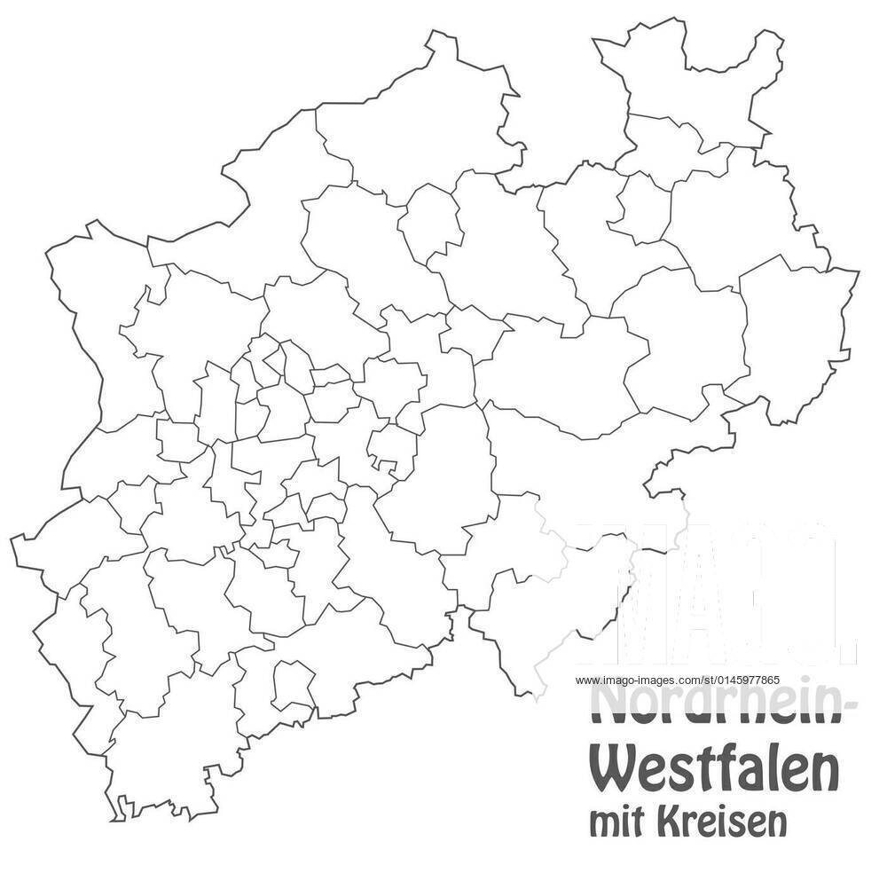 Map of North Rhine-Westphalia with borders in Grau