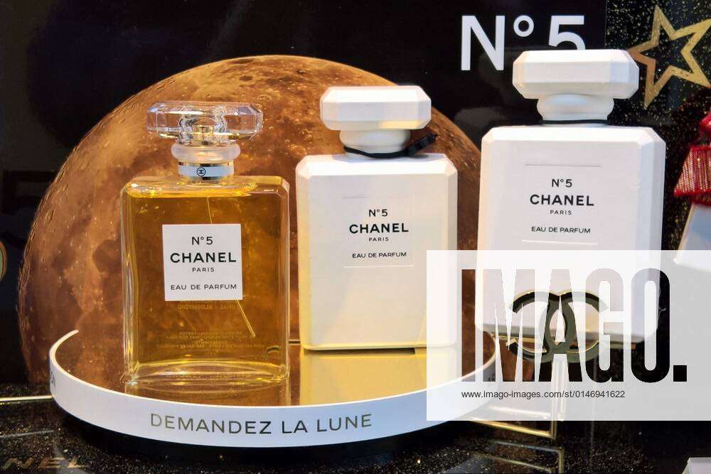 Chanel N5 N 5 Paris, fragrance or Eau de Parfum in a shop window of the