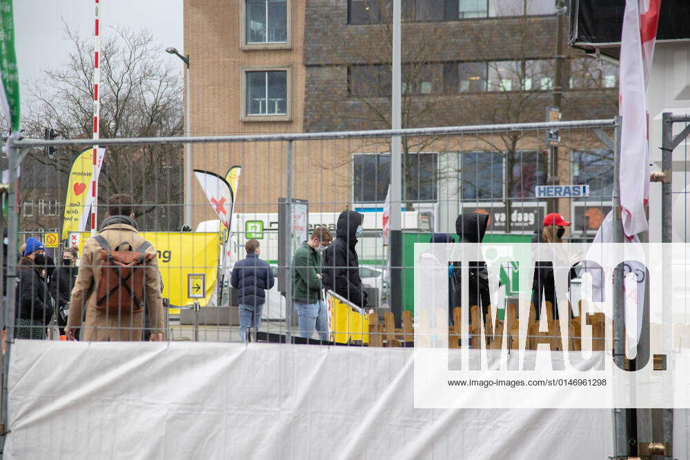 Covid Test Center In Amsterdam People wait in line out to be tested