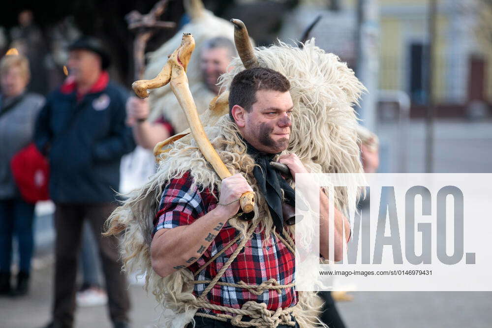 Carnival Procession of The Grobnik bell-ringers People in costumes take