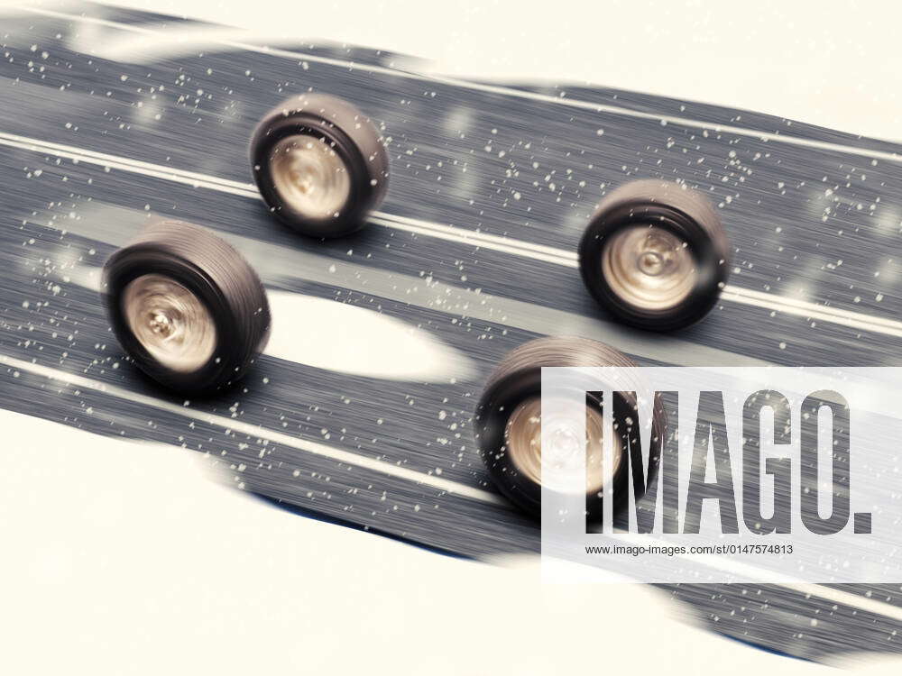 Winter tires on a snowy road, winter season concept, safety, insurance