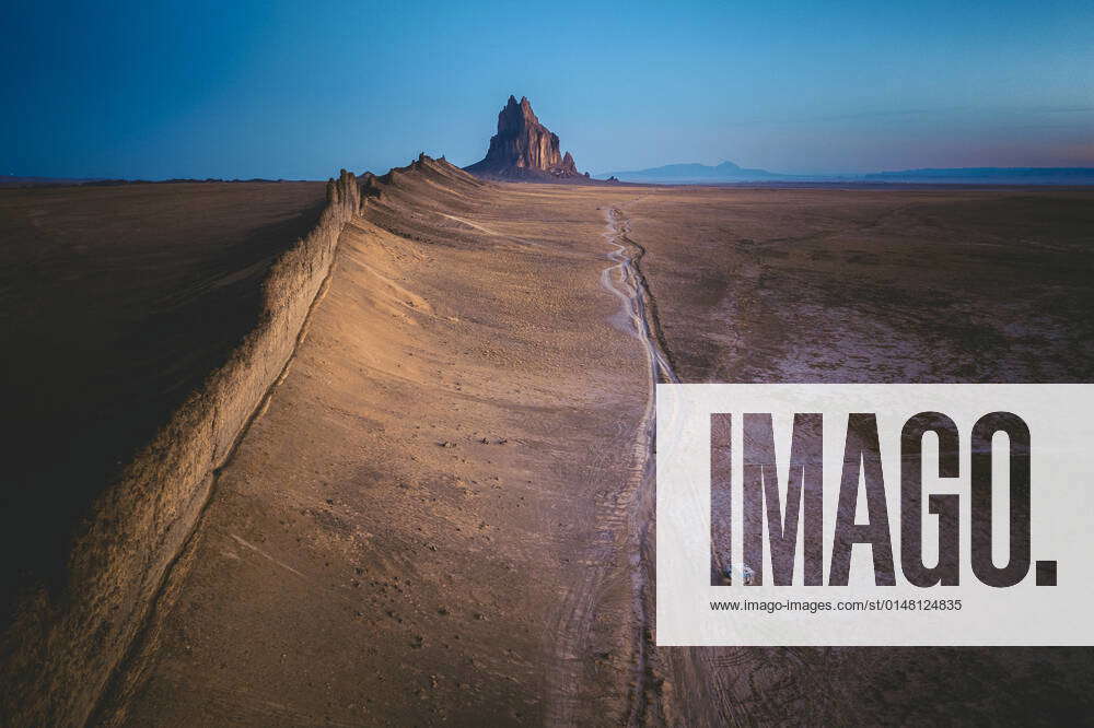 An RV is parked near Shiprock mountain, New Mexico Shiprock, New Mexico