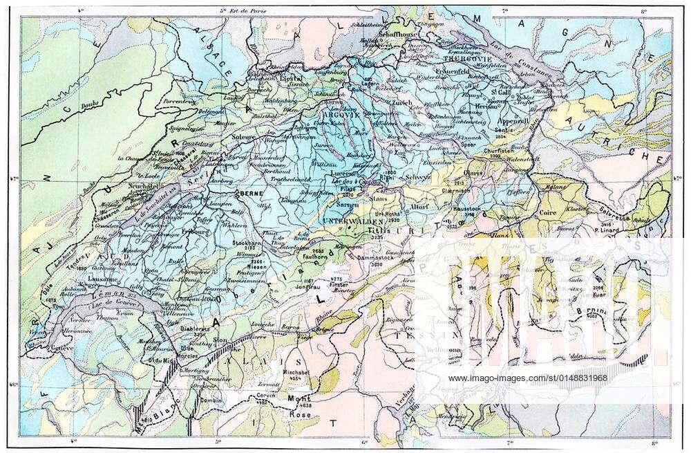 Topographical Map Of The Alps Vintage Engraving Topog 6011