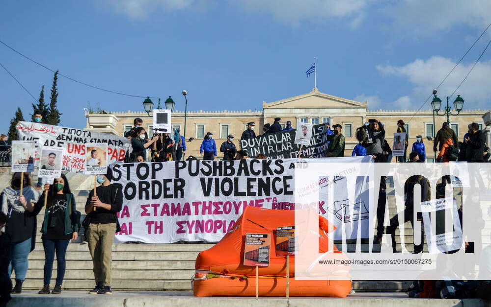 Greece Protest Against Migrant Pushbacks And Border Violence In Athens Protesters Hold Signs And 0668