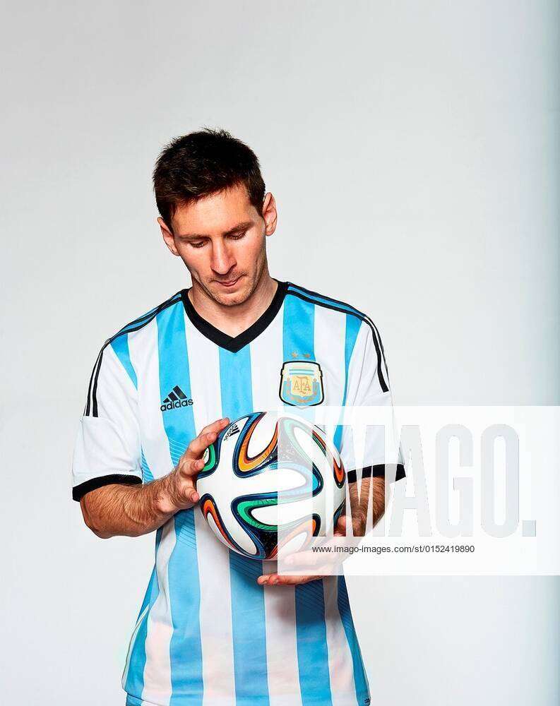 Lionel Messi (Argentina) with Adidas Brazuca, official match ball of the  FIFA World Cup Brasil