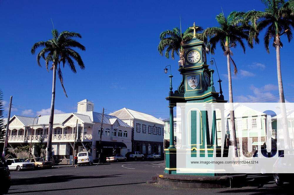 ST KITTS BASSETERRE TOWN SQUARE CLOCK TOWER Xagefotostockx   M 