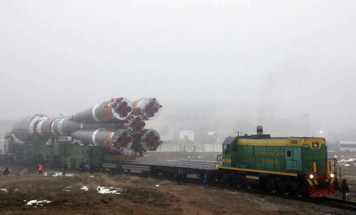 KAZAKHSTAN – MARCH 2, 2022: A Soyuz-2.1b rocket booster with a Fregat ...