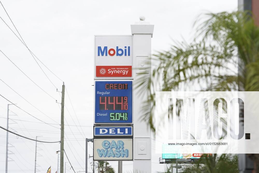 March 10, 2022, Tampa, Florida, USA A Mobil gas station along Sheldon