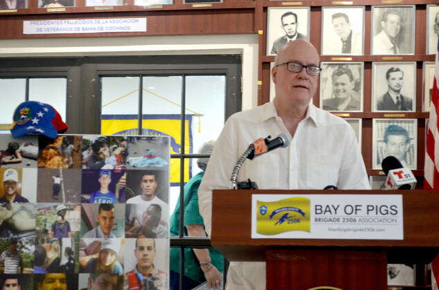 The leader of the Cuban Democratic Directorate Orlando Gutierrez speaks ...