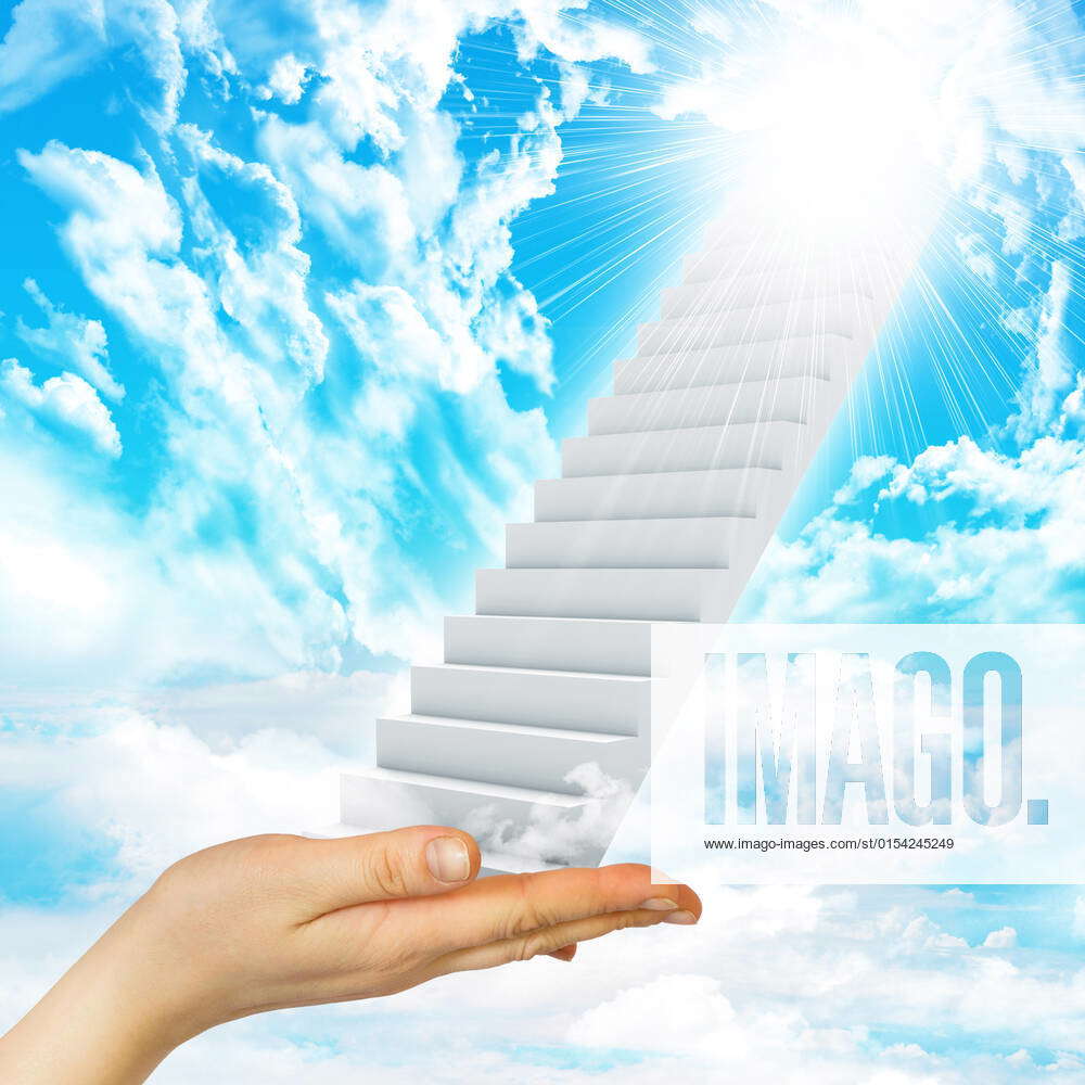 Stairway to Heaven. Stairs in sky. Concept with sun and clouds