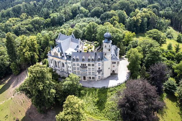 Callenberg Aerial view, Callenberg Castle, hunting lodge and summer palace of the ...