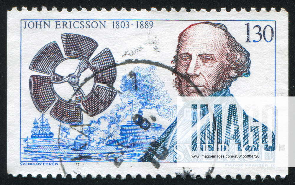 SWEDEN - CIRCA 1976: stamp printed by Sweden, shows John Ericsson, ship ...