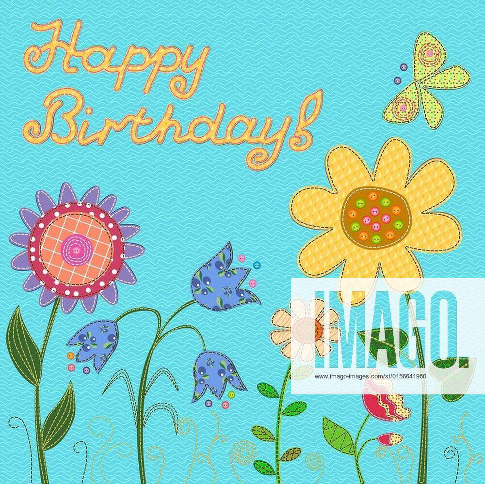 Happy Birthday card, patchwork imitation xFotosearchxLBRFx xSvetlanaParshx