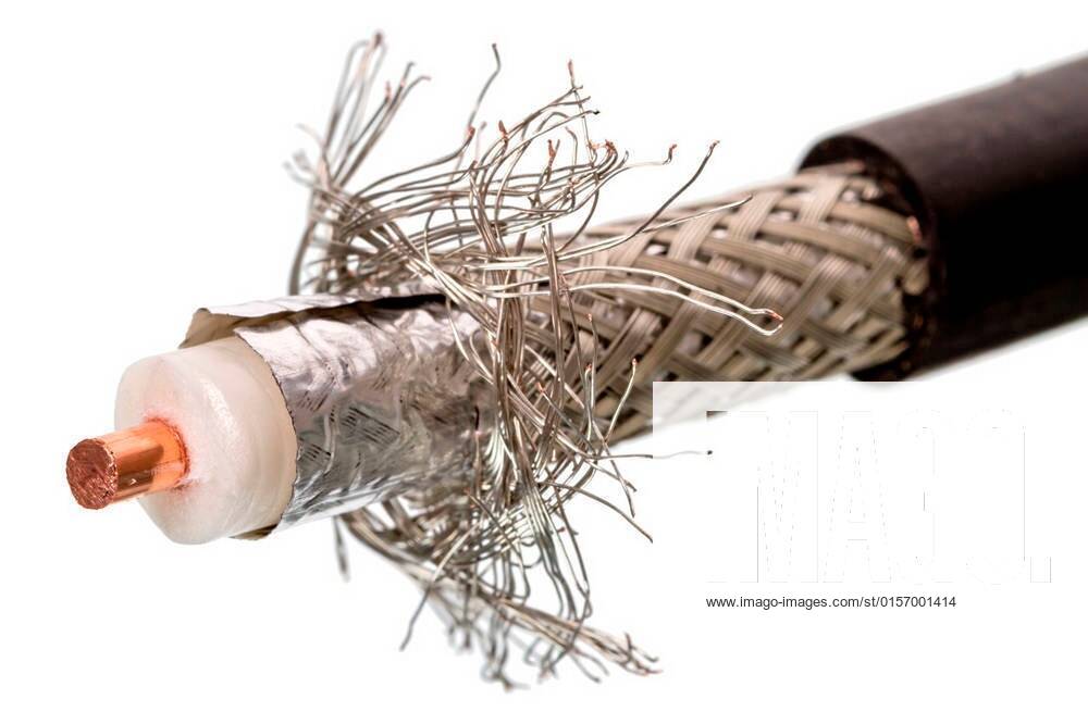 Copper coaxial cable 50 ohm isolated on white background