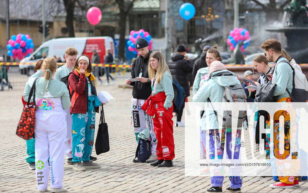 April 30, 2022, Helsinki, Finland Students in uniforms stand at a
