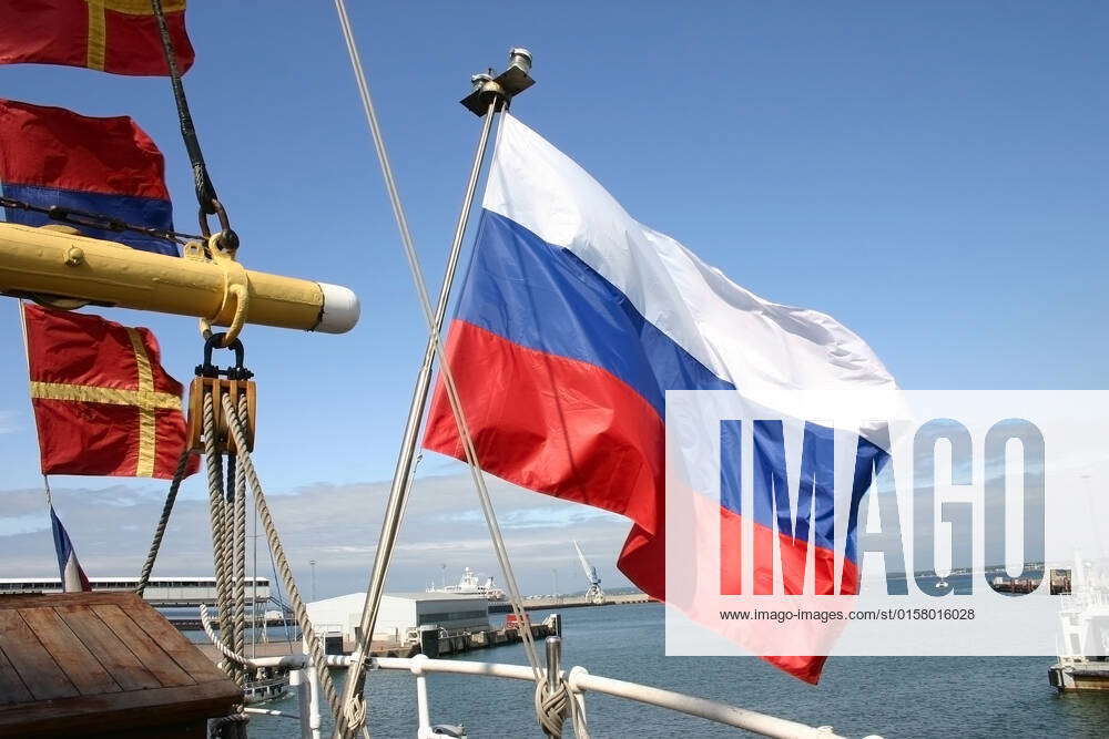 Russian flag of a sailing vessel against the sea in port , 2825211 ...