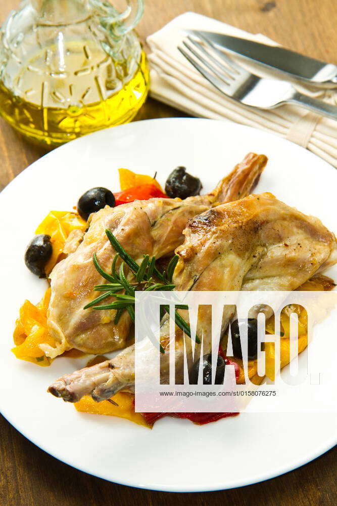 Baked rabbit with olives and pepper , 3316327, baked, black, black