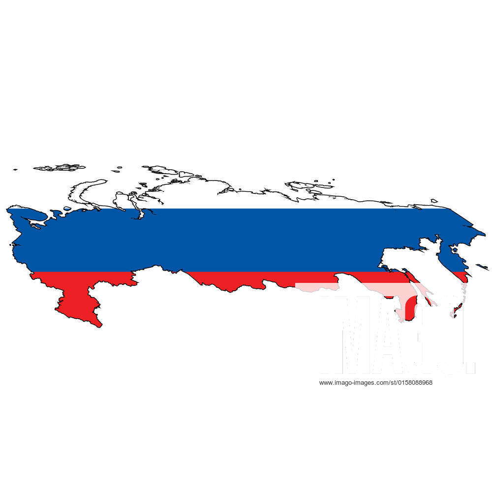 Russia flag map. Country outline with national flag Stock Photo - Alamy