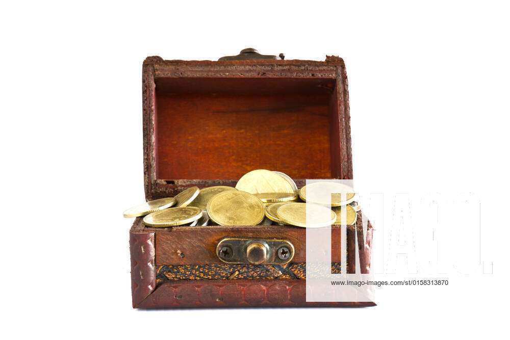 Mini Treasure Chest On A White Background On A Background With A