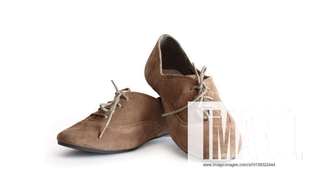Pair of modern woman leather shoes isolated on white background ...