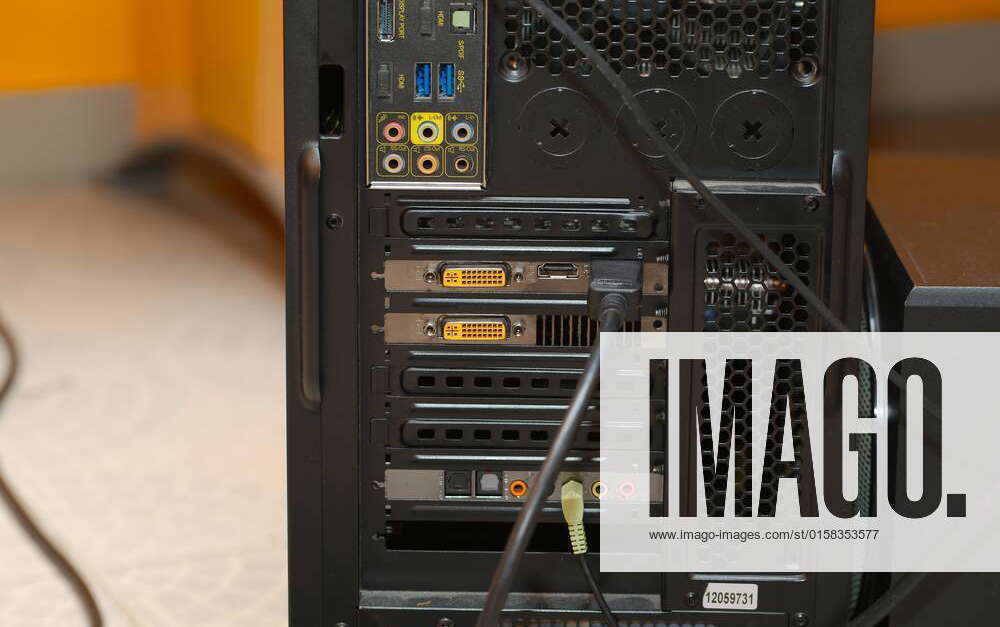 Backside of a computer with cables , 15164774, computer, case, back