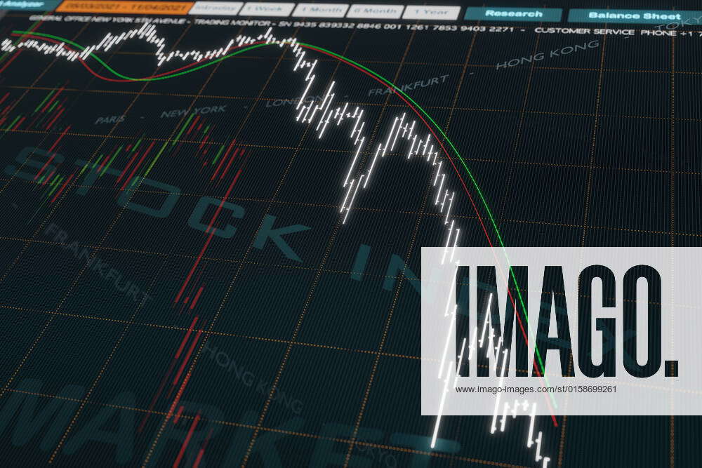 Stock exchange, trading screen with falling chart. Stock market crash