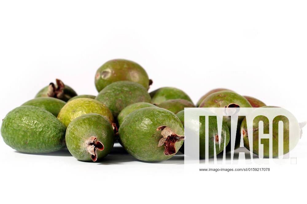 Pile of ripe fresh tropical fruit feijoa prepared for eating