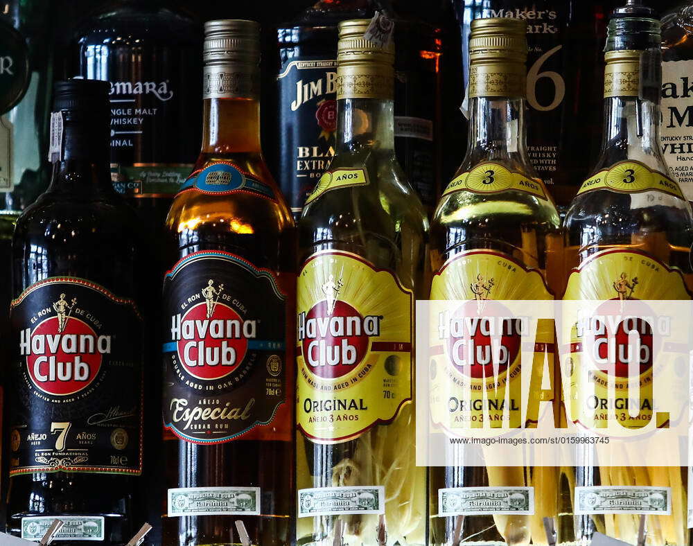 Food In Krakow, Poland Havana Club rum bottles are seen in a bar in