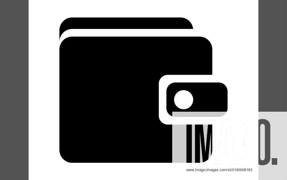 Wallet icon. This flat rounded square button uses black and white colors and isolated on a gray