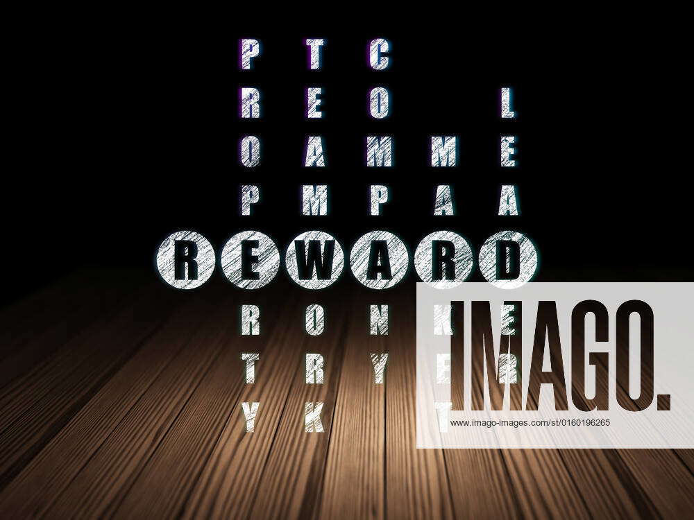 Finance concept Glowing word Reward in solving Crossword Puzzle in