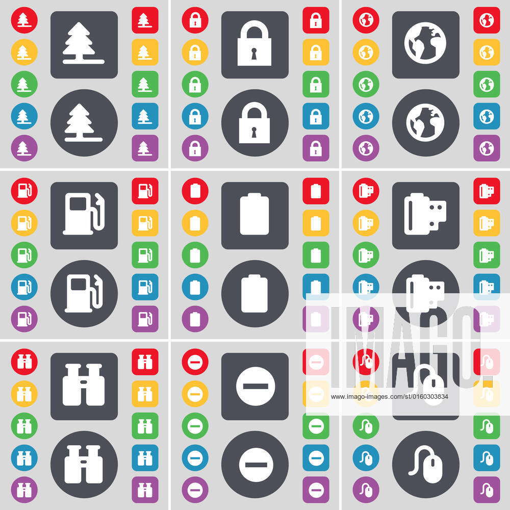 Firtree, Lock, Earth, Gas station, Battery, Negative films, Binoculars