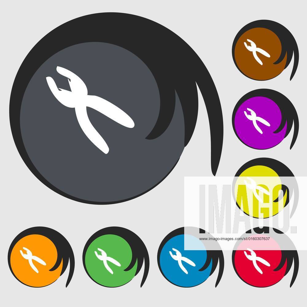 Use Plier Signages Pliers icon sign. Symbols on eight colored buttons. illustration ...