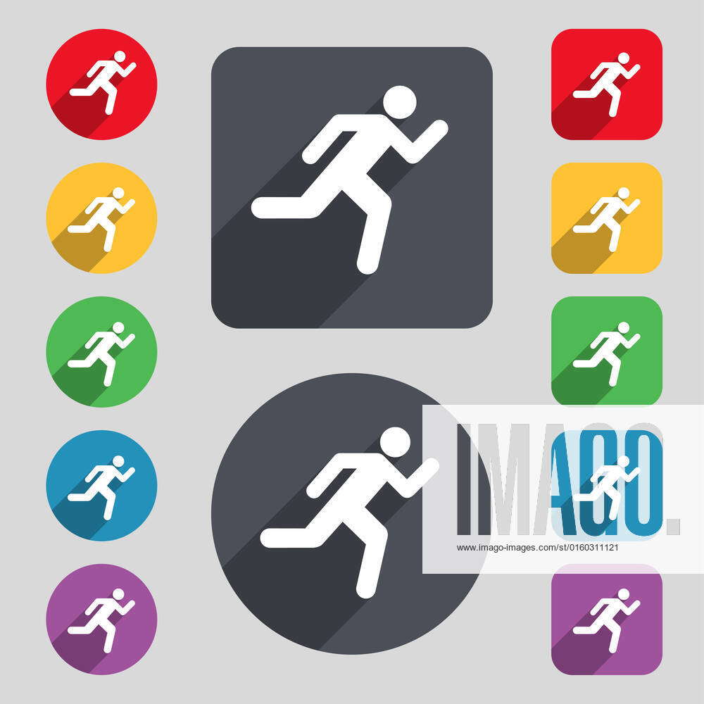 Running Man Button Running man icon sign. A set of 12 colored buttons and a long shadow ...