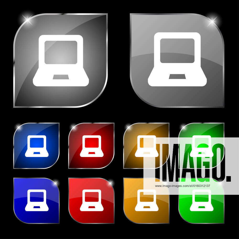Laptop icon sign. Set of ten colorful buttons with glare. illustration ...