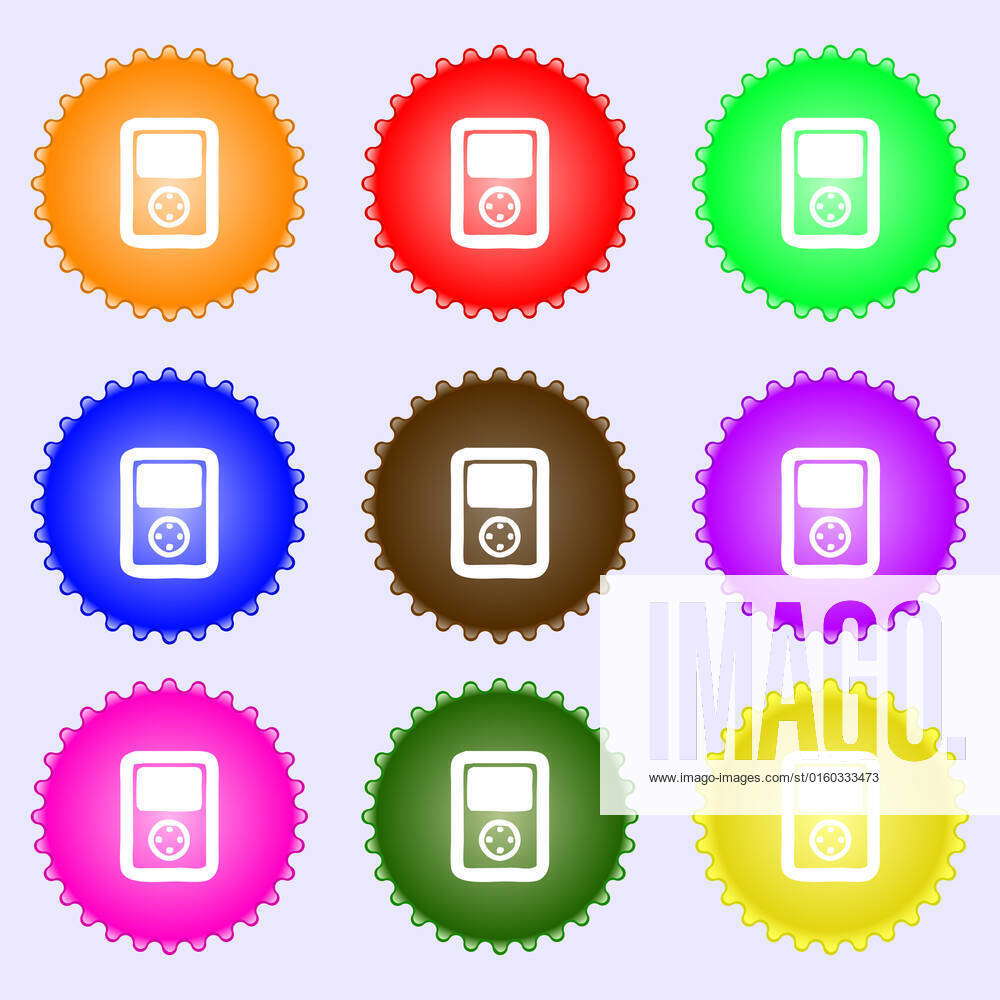Tetris, video game console icon sign. A set of nine different colored ...