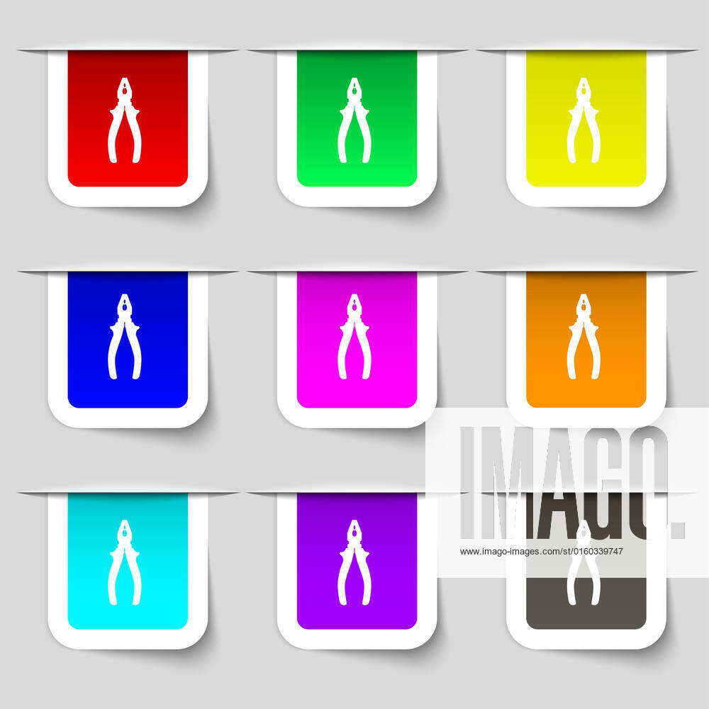 Use Plier Signages Pliers icon sign. Set of multicolored modern labels for your design ...