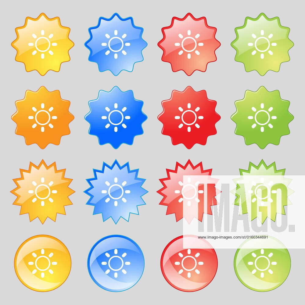 Brightness icon sign. Big set of 16 colorful modern buttons for your ...