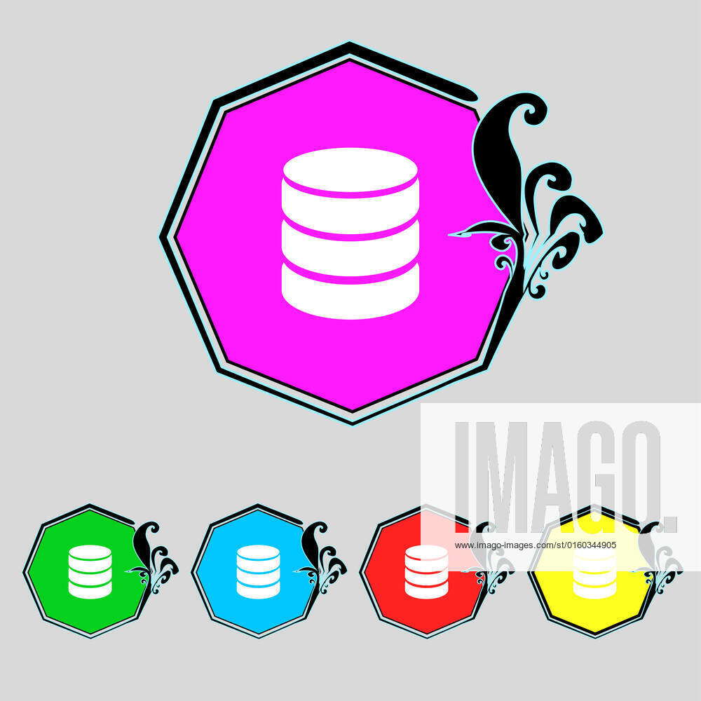 Hard Disk And Database Sign Icon Flash Drive Stick Symbol Set Colourful Buttons Illustration 2639