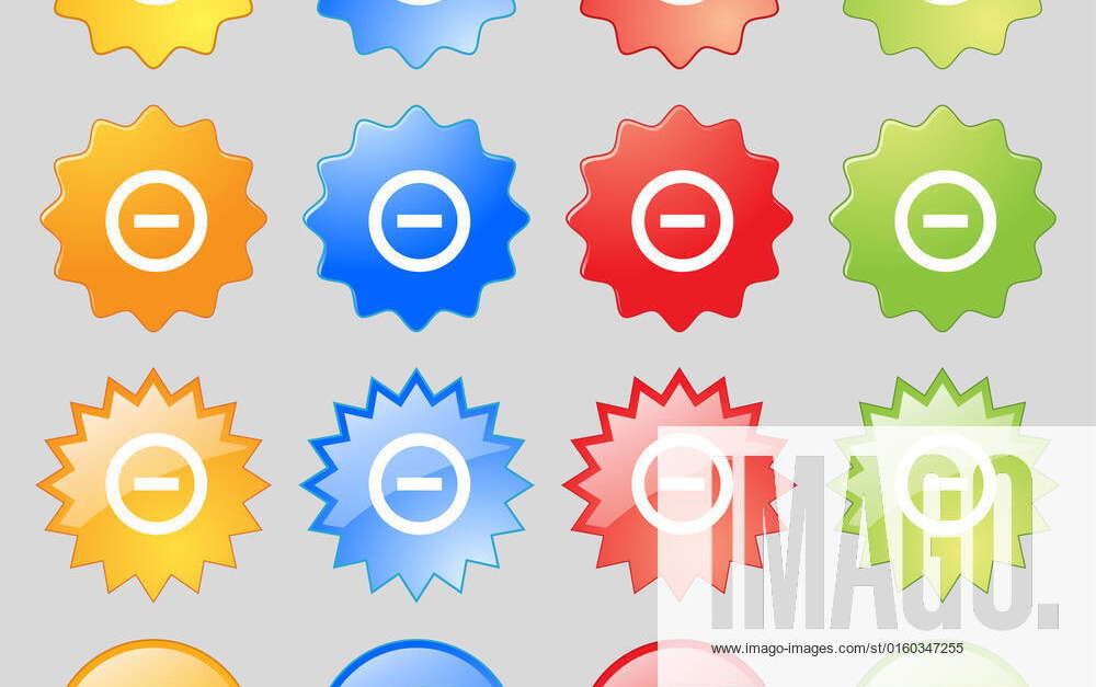 Minus, Negative, zoom, stop icon sign. Big set of 16 colorful modern buttons for your design. illust