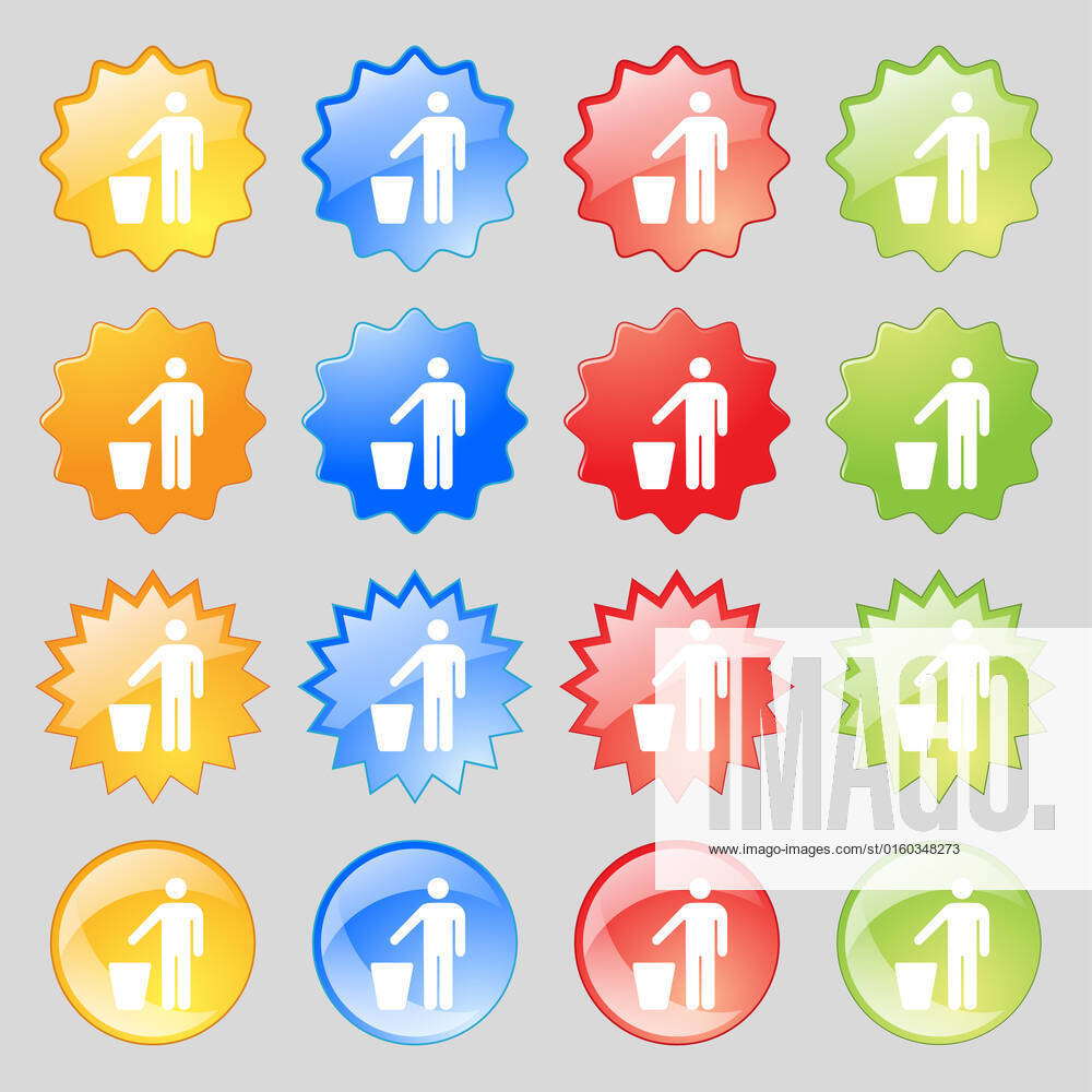 Throw Button Icon Throw away the trash icon sign. Big set of 16 colorful modern buttons ...