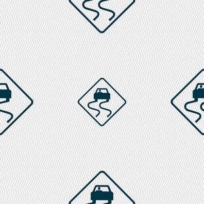 Road slippery icon sign. Seamless pattern with geometric texture ...