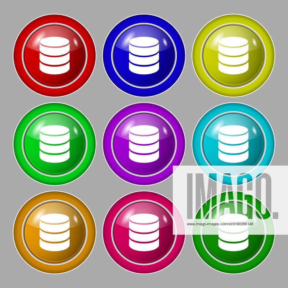 Hard Disk And Database Sign Icon Flash Drive Stick Symbol Symbol On Nine Round Colourful Buttons 3999