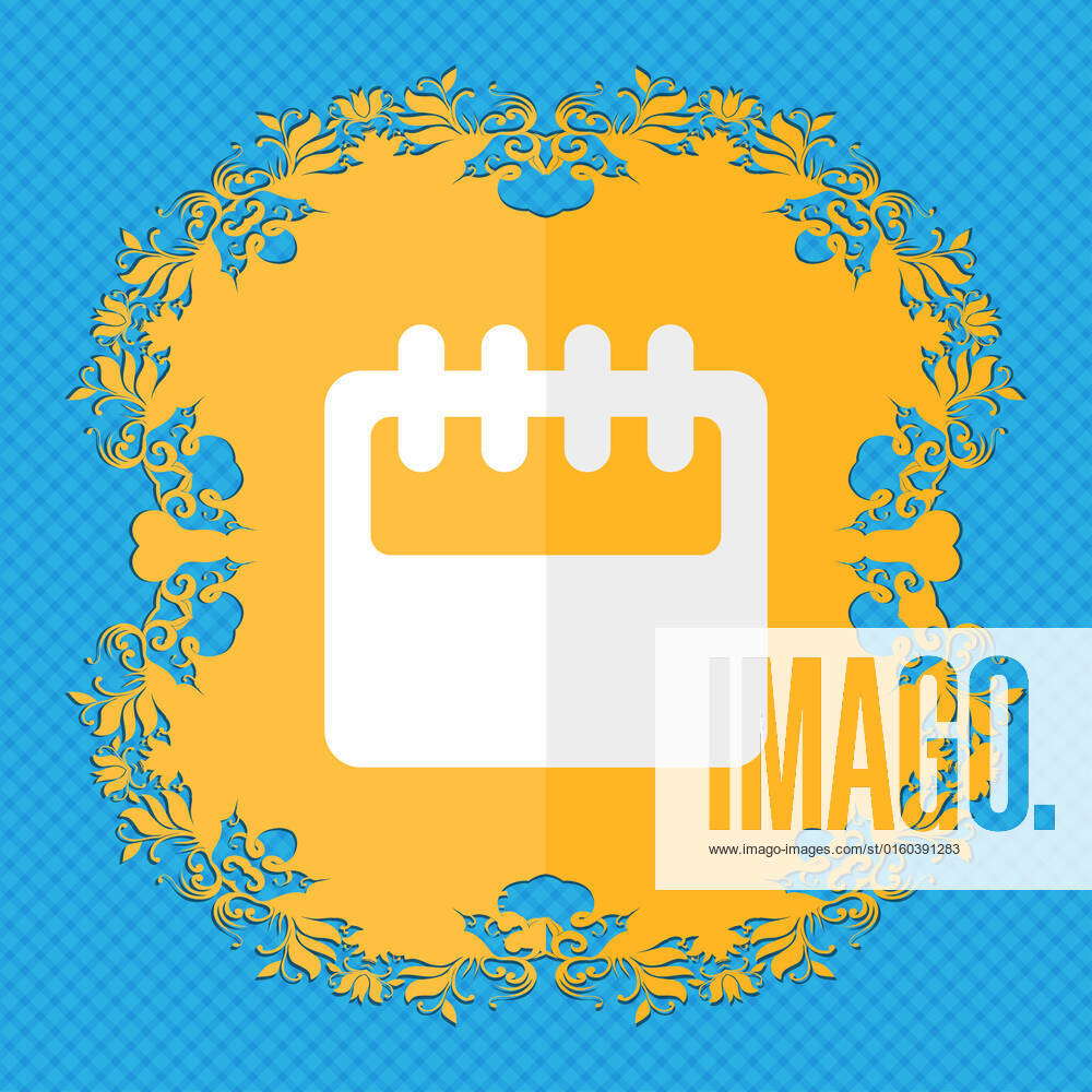 Notepad, calendar. Floral flat design on a blue abstract background