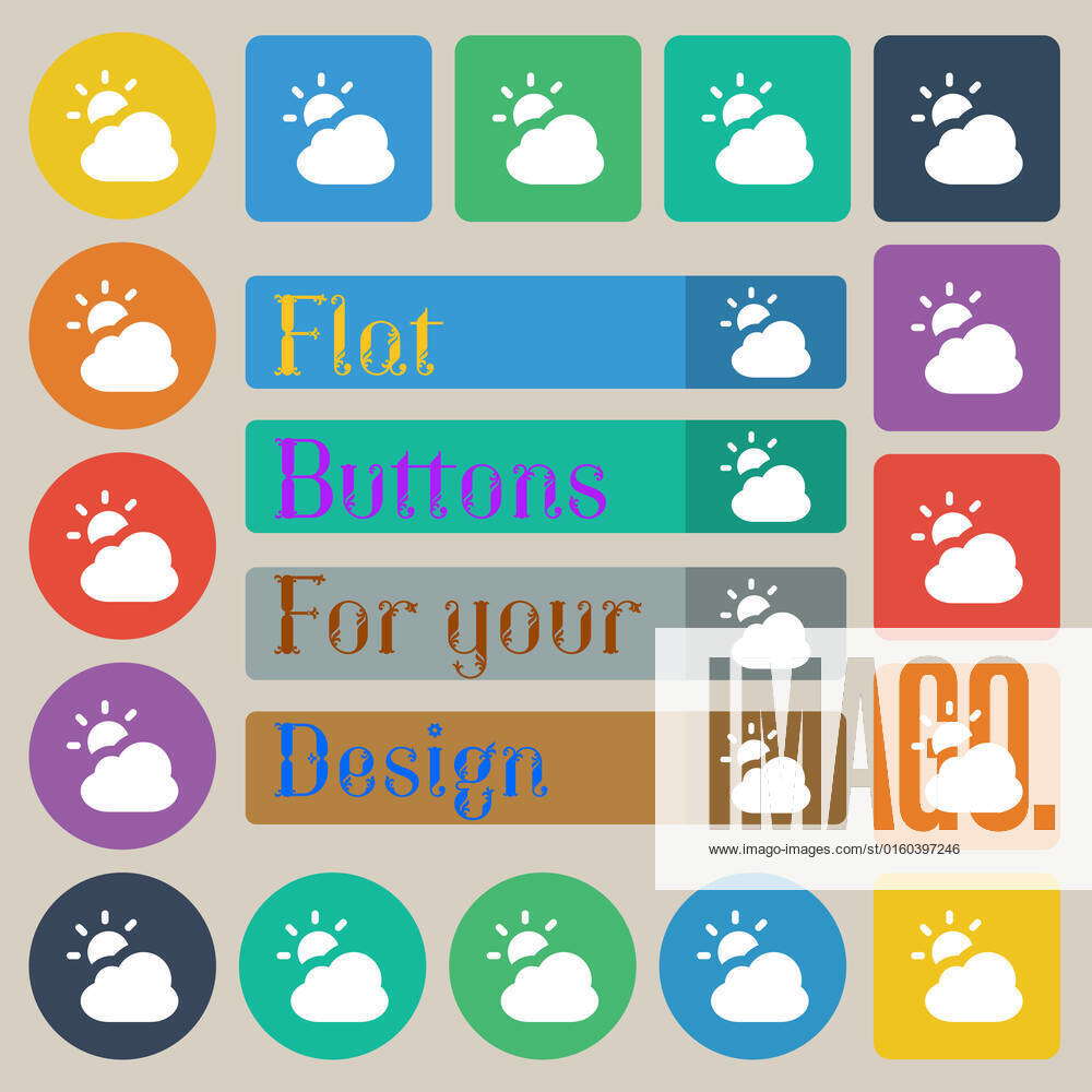 Weather icon sign. Set of twenty colored flat, round, square and ...