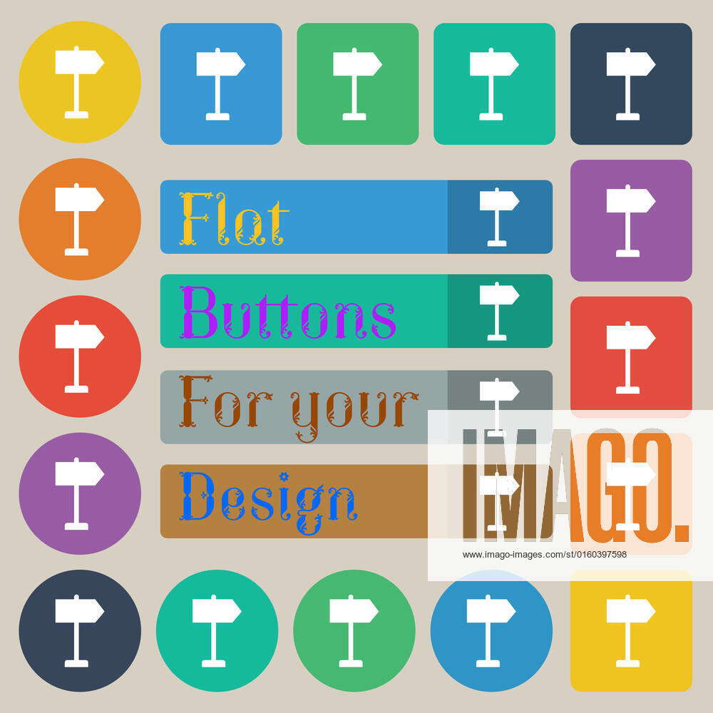 Signpost icon sign. Set of twenty colored flat, round, square and ...