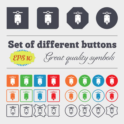 Motorcycle icon sign. Big set of 16 colorful modern buttons for your ...